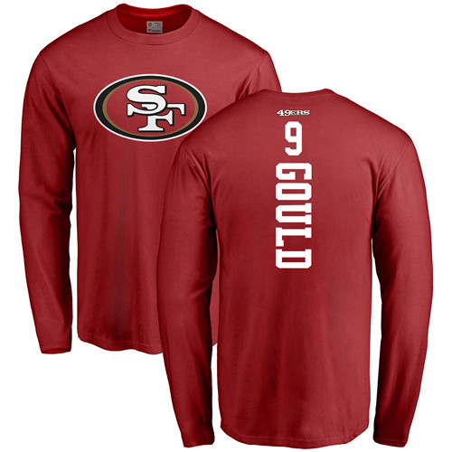 Men San Francisco 49ers Red Robbie Gould Backer #9 Long Sleeve NFL T Shirt->nfl t-shirts->Sports Accessory